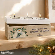 Personalised The Snowman Botanical Triple Tealight Candle Holder