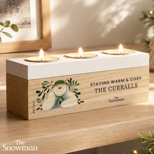 Personalised The Snowman Botanical Triple Tealight Candle Holder