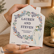 Personalised The Snowman Botanical Christmas Wooden House Ornament 