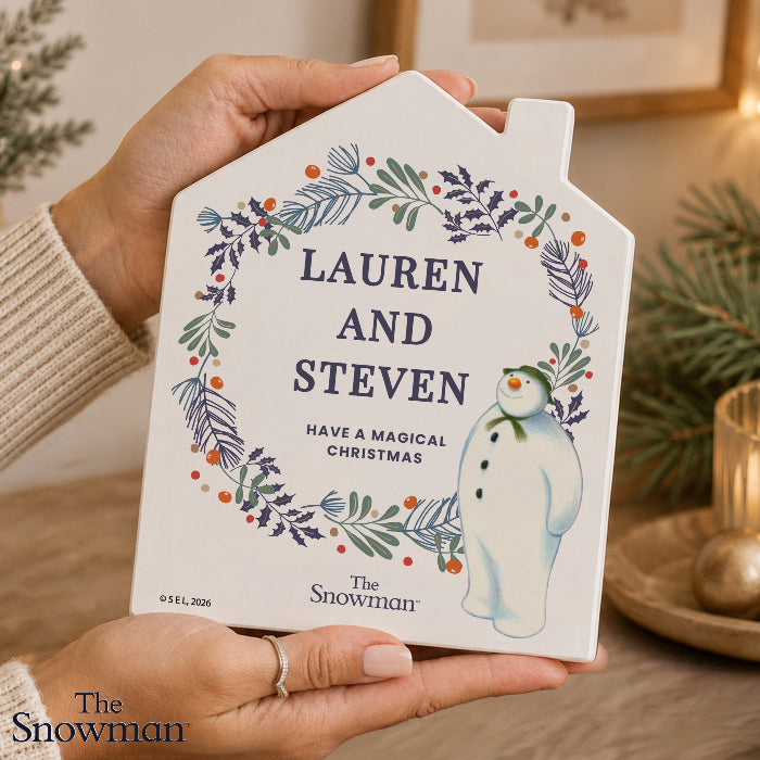 Personalised The Snowman Botanical Christmas Wooden House Ornament 
