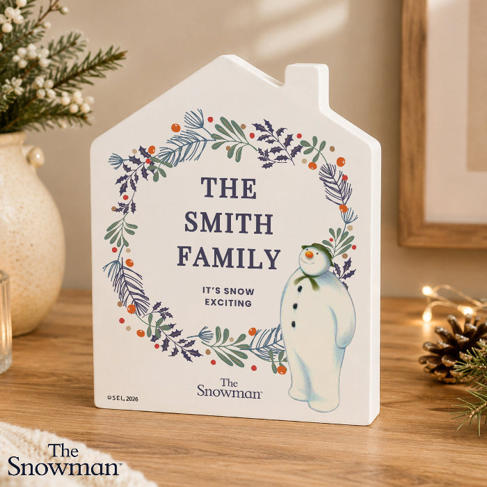 Personalised The Snowman Botanical Christmas Wooden House Ornament 