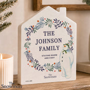 Personalised The Snowman Botanical Christmas Wooden House Ornament 