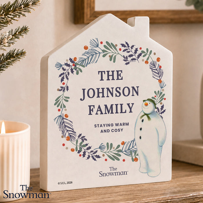 Personalised The Snowman Botanical Christmas Wooden House Ornament 