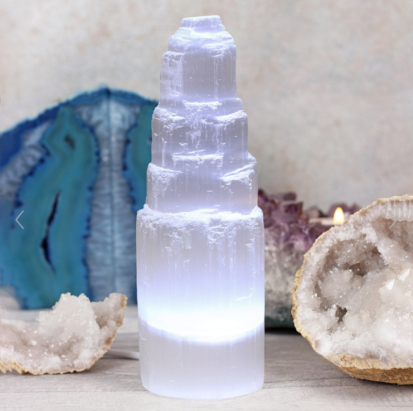 Selenite Towers & Selenite Block Lamps