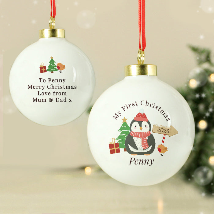 Personalised Baby’s First Christmas Penguin Bauble