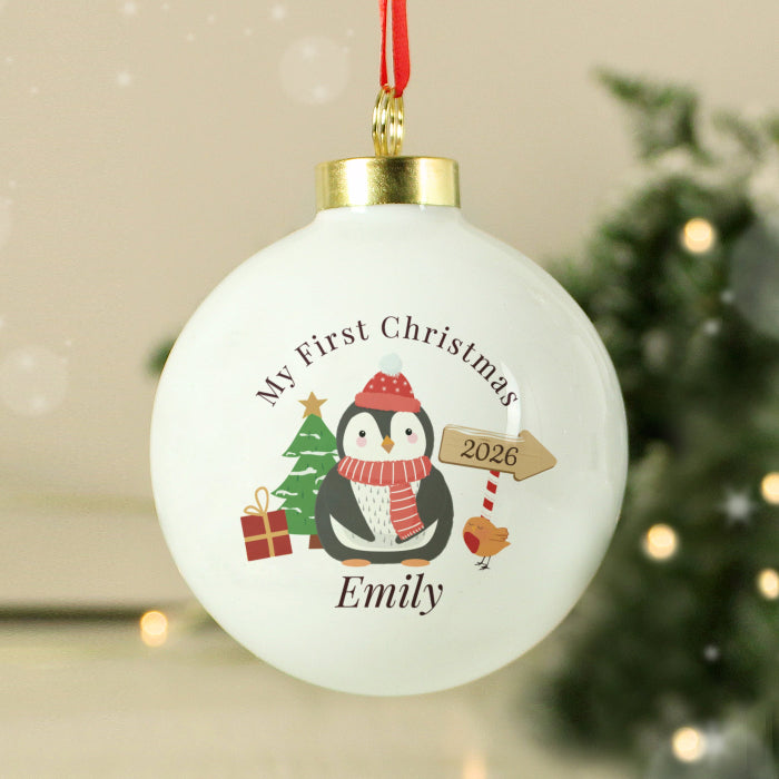 Personalised Baby’s First Christmas Penguin Bauble