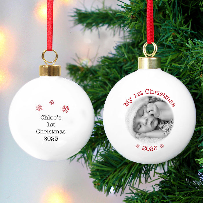 Personalised Baby’s First Christmas 2026 Photo Bauble