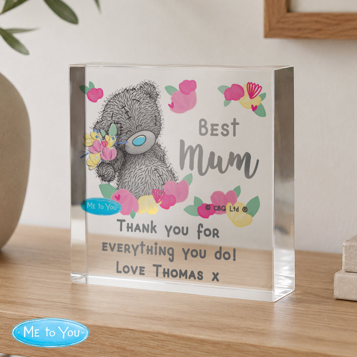 Personalised Me to You Best Mum Crystal Glass Gift Plaque