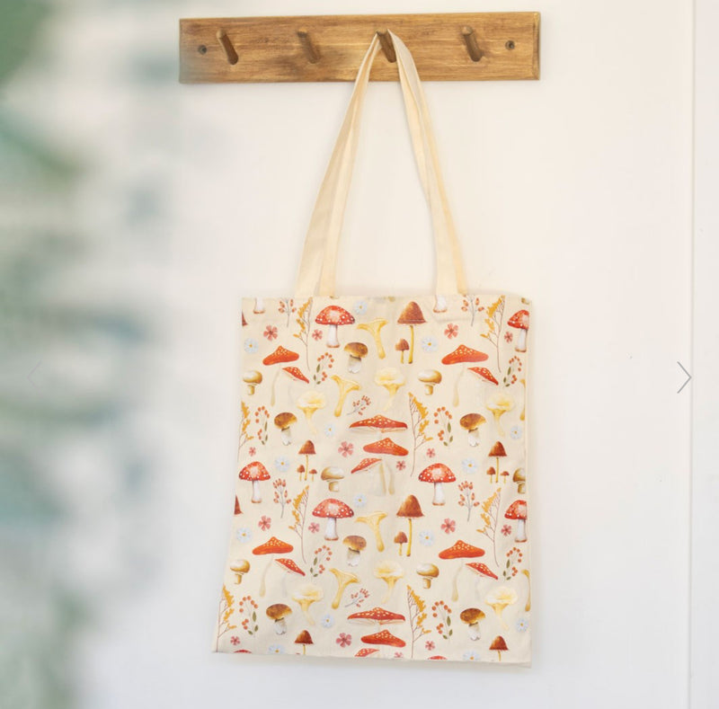 Mushroom Print Polycotton Tote Bag