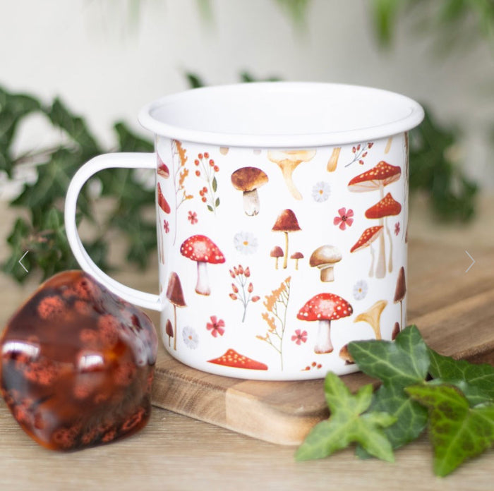Over Mushroom Print Enamel Mug