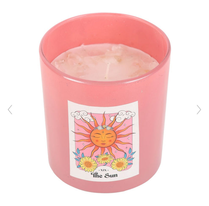 The Sun Rose Quartz Crystal Chip Candle