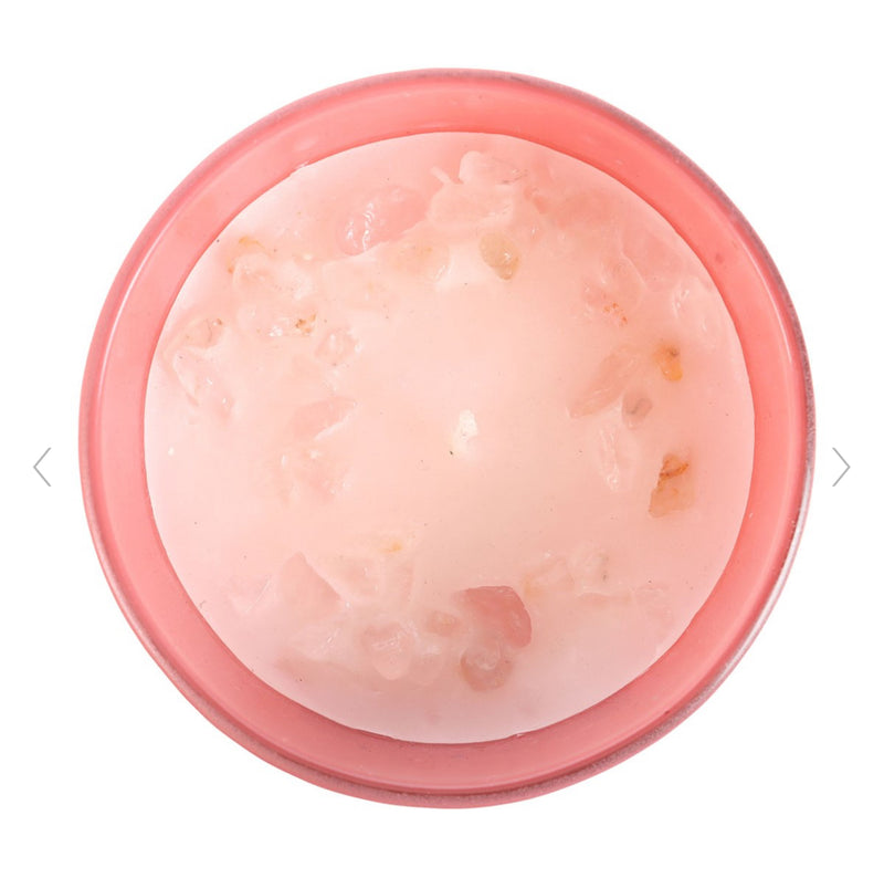 The Sun Rose Quartz Crystal Chip Candle