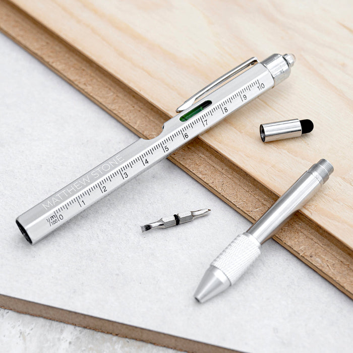 Personalised Spirit Level Multitool Pen with LED Torch