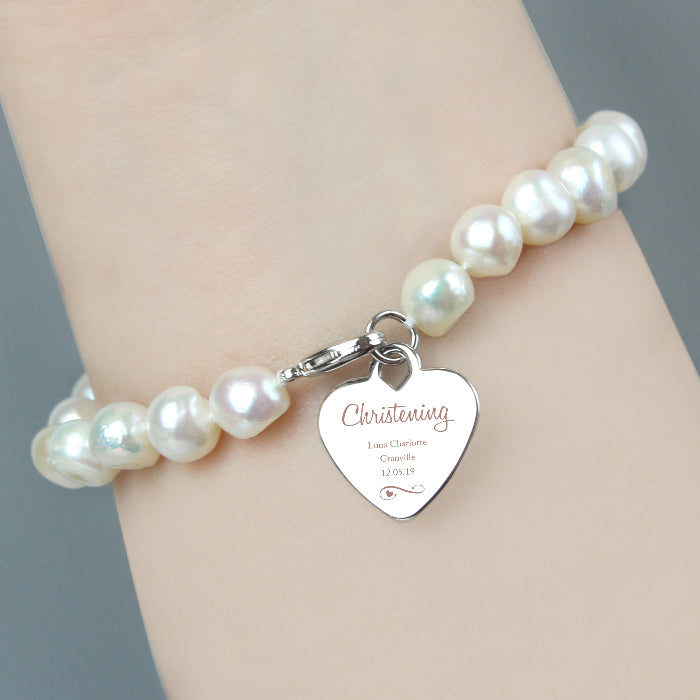 Personalised Christening White Freshwater Pearl Bracelet