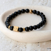Personalised Men's Matte Gold Plated and Black Onyx Beaded Bracelet