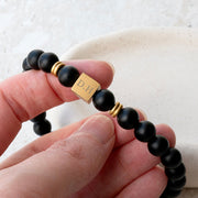 Personalised Men's Matte Gold Plated and Black Onyx Beaded Bracelet