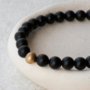 Personalised Men's Matte Gold Plated and Black Onyx Beaded Bracelet