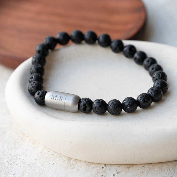 Personalised Men's Lava Stone Beaded Bracelet - Gift For Him