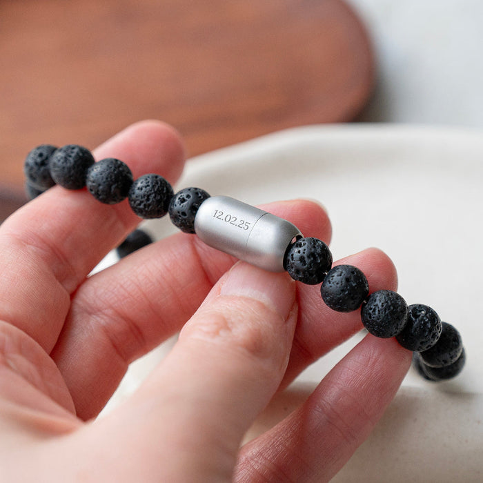 Personalised Men's Lava Stone Beaded Bracelet - Gift For Him