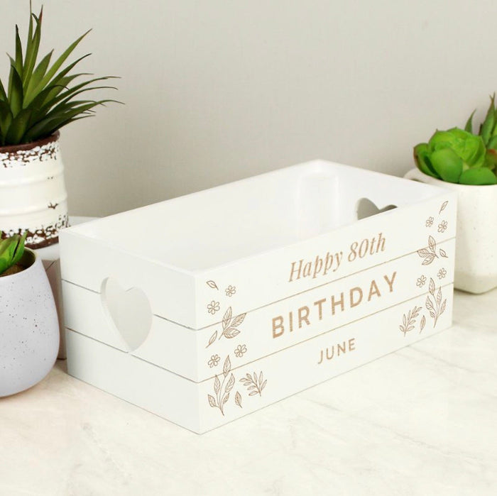 Personalised 80th Birthday Crate Box Gift For Her - Floral