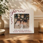 Personalised Red Bow Christmas Ceramic Photo Frame - 4x4