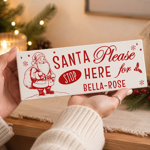 Personalised Santa Stop Here Wooden Sign
