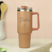 Personalised Large Name Heart 40oz Double Wall Insulated Travel Cup - Brown 