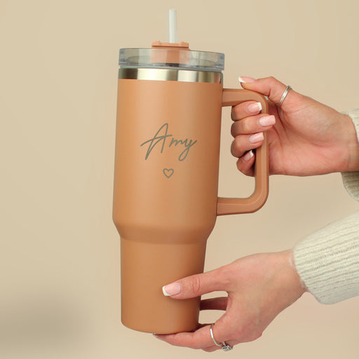 Personalised Large Name Heart 40oz Double Wall Insulated Travel Cup - Brown 