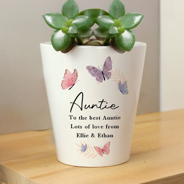 Personalised Butterfly Plant Pot For Auntie