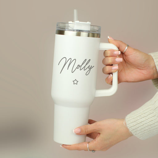 Personalised Large Name Star 40oz Double Wall Insulated Travel Cup - White