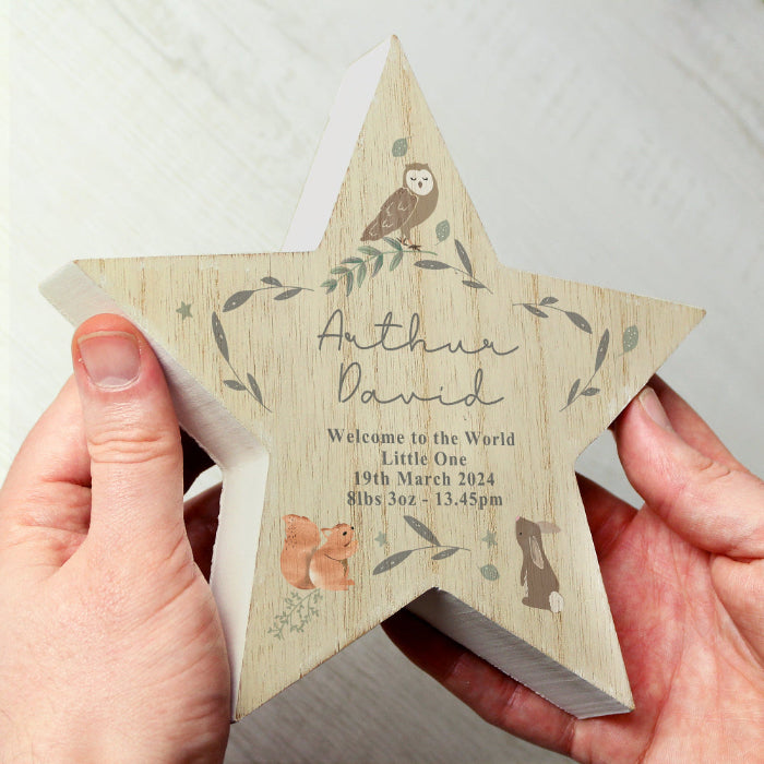 Personalised Woodland Animal New Baby Star Ornament