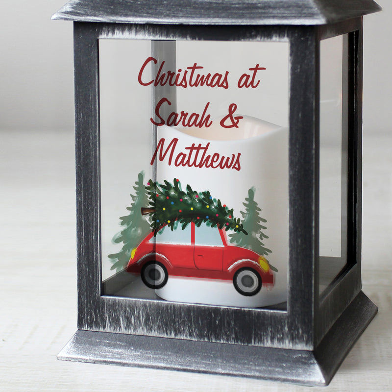 Personalised Driving Home For Christmas Rustic Black Lantern