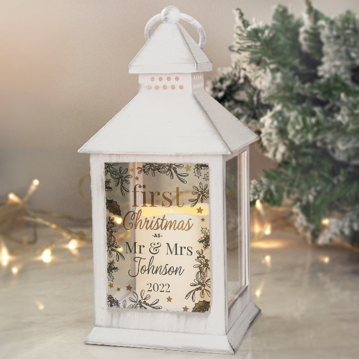 Personalised First Christmas Married White Lantern
