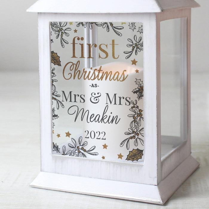 Personalised First Christmas Married White Lantern