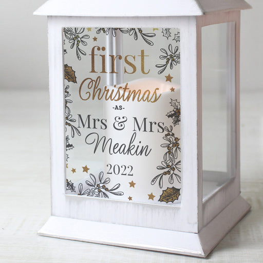 Personalised Couples First Christmas White Lantern