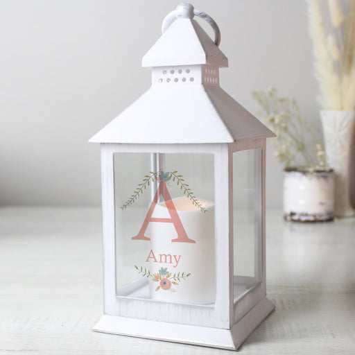 Personalised Floral Bouquet Name White Lantern