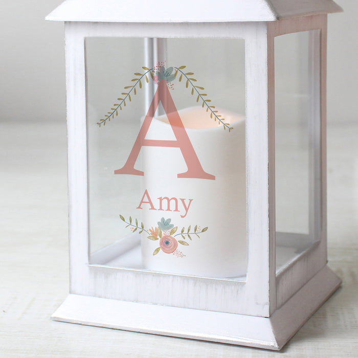 Personalised Floral Bouquet Name White Lantern