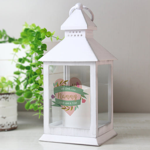 Personalised Floral Heart White Lantern