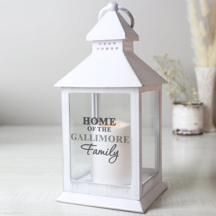 Personalised Home Of The Family White Lantern