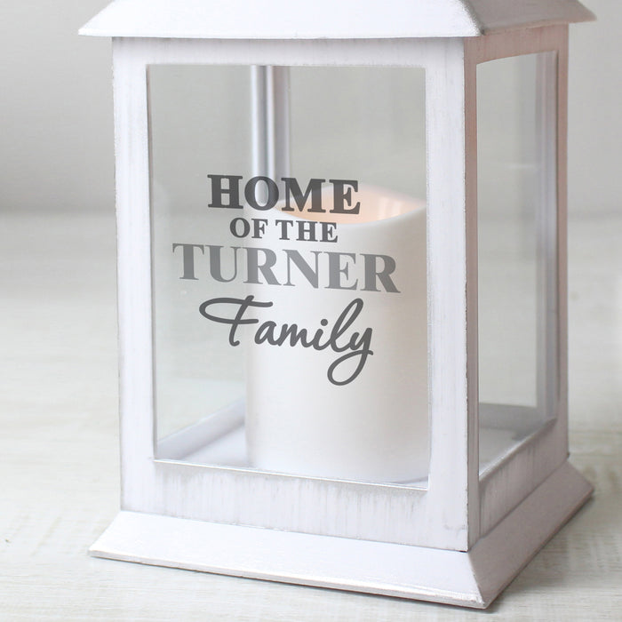 Personalised Home Of The Family White Lantern