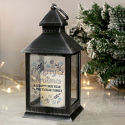 Personalised Merry Christmas Frost Rustic Black Lantern
