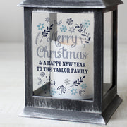 Personalised Merry Christmas Frost Rustic Black Lantern