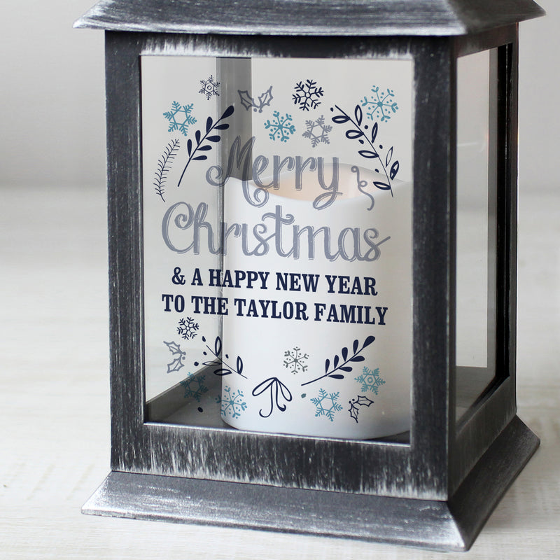 Personalised Merry Christmas Frost Rustic Black Lantern