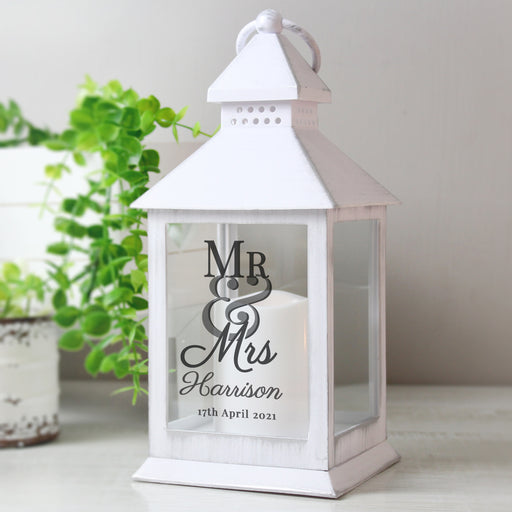 Personalised Mr & Mrs Wedding White Lantern
