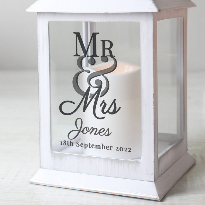 Personalised Mr & Mrs Wedding White Lantern