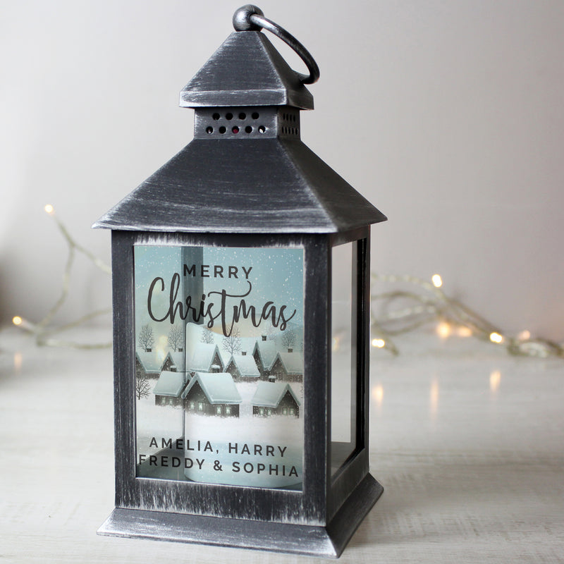 Personalised Town Christmas Rustic Black Lantern