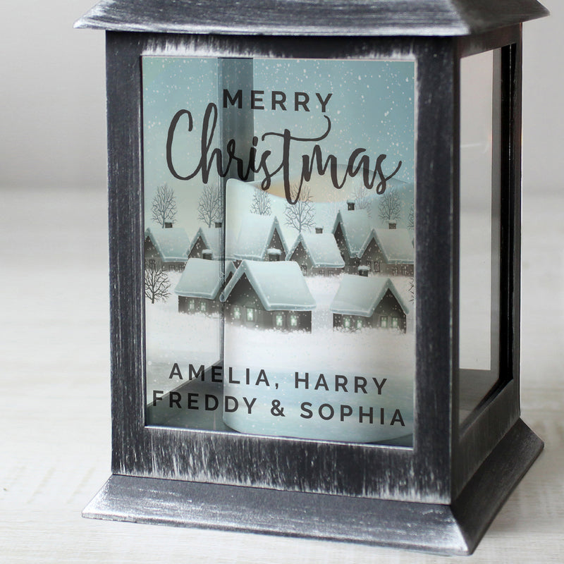 Personalised Town Christmas Rustic Black Lantern