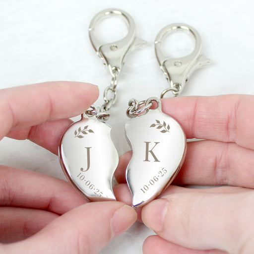 Personalised Foliage Couples Two Hearts Keyring