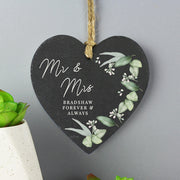 Personalised Botanical Wedding Slate Heart Decoration