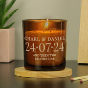 Personalised Wedding Day Amber Glass Candle